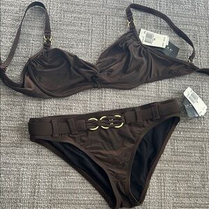 La Blanca Brown Bikini with Gold Accents